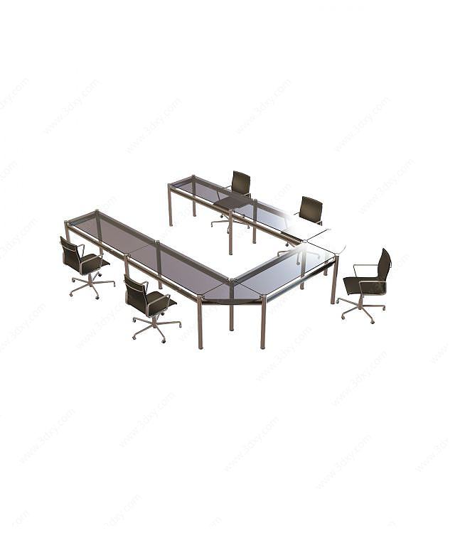 U型会议桌椅组合3D模型