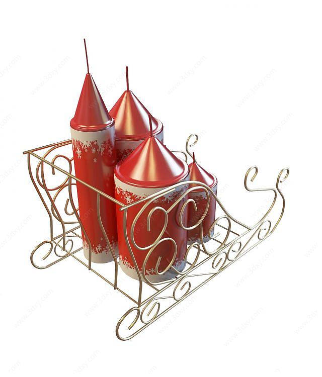 红色圣诞蜡烛3D模型