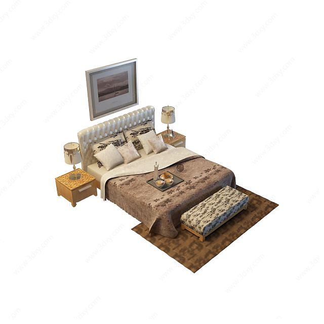 现代软包床头卧室双人床3D模型