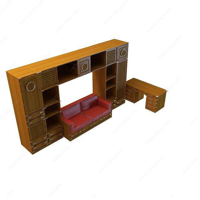 中式客厅柜组合3D模型