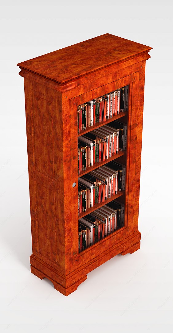 中式实木书柜3D模型