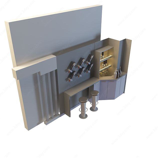 现代客厅酒柜3D模型