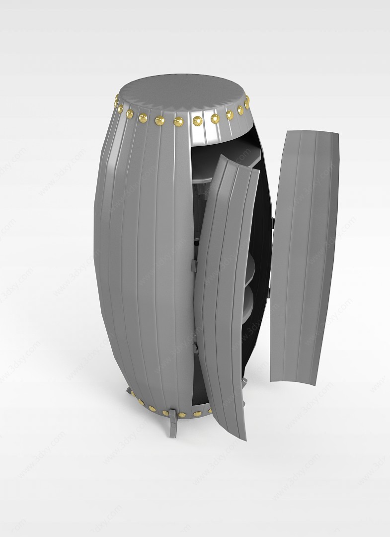 创意实木酒桶酒柜3D模型