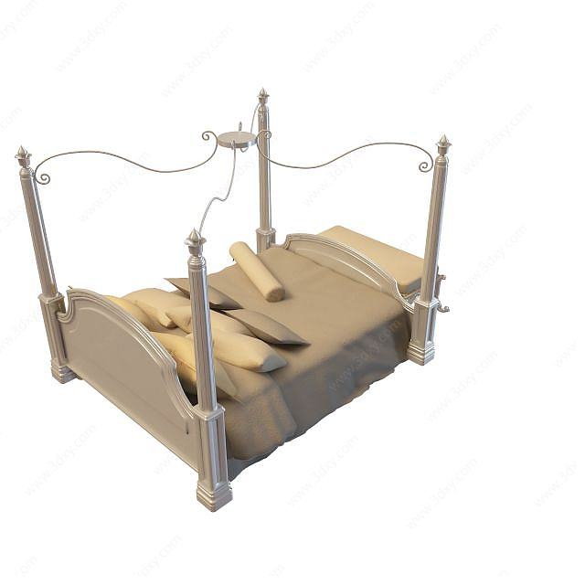 欧式双人四柱床3D模型