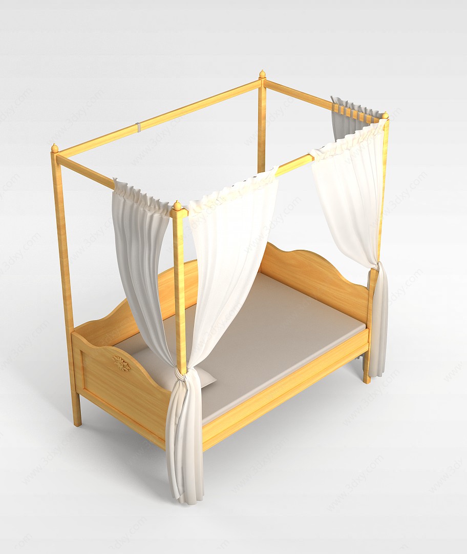 实木儿童床3D模型