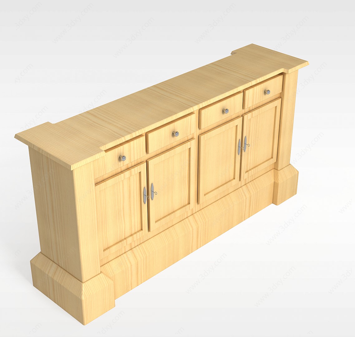 现代实木边柜3D模型