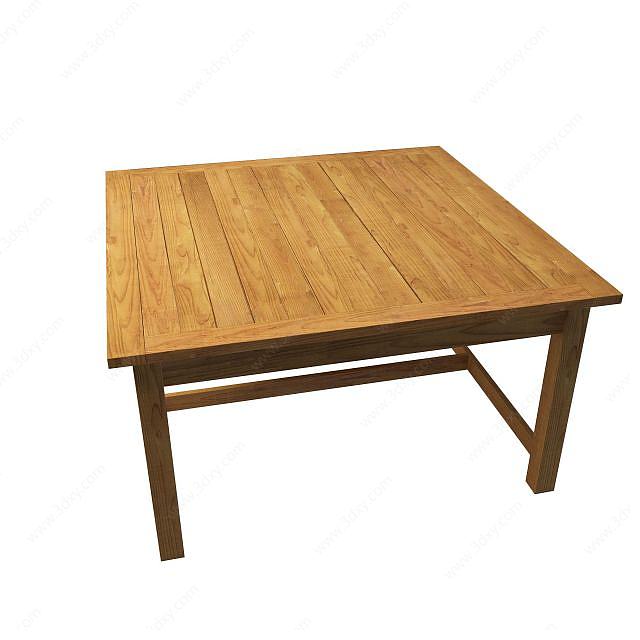 中式木板餐桌3D模型