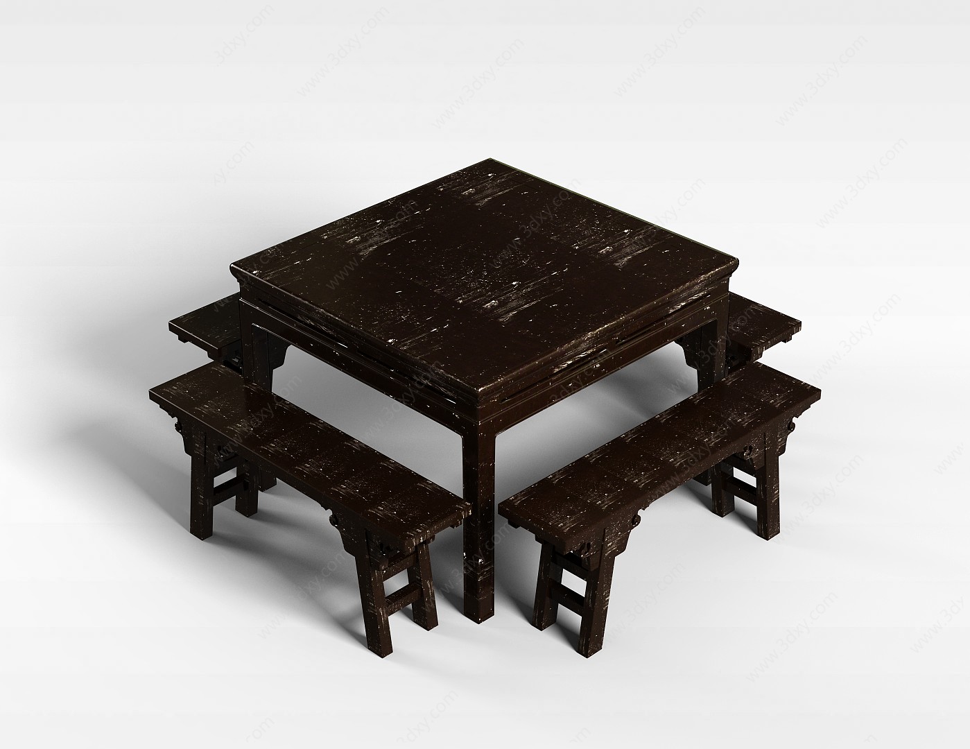 老式实木八仙桌3D模型