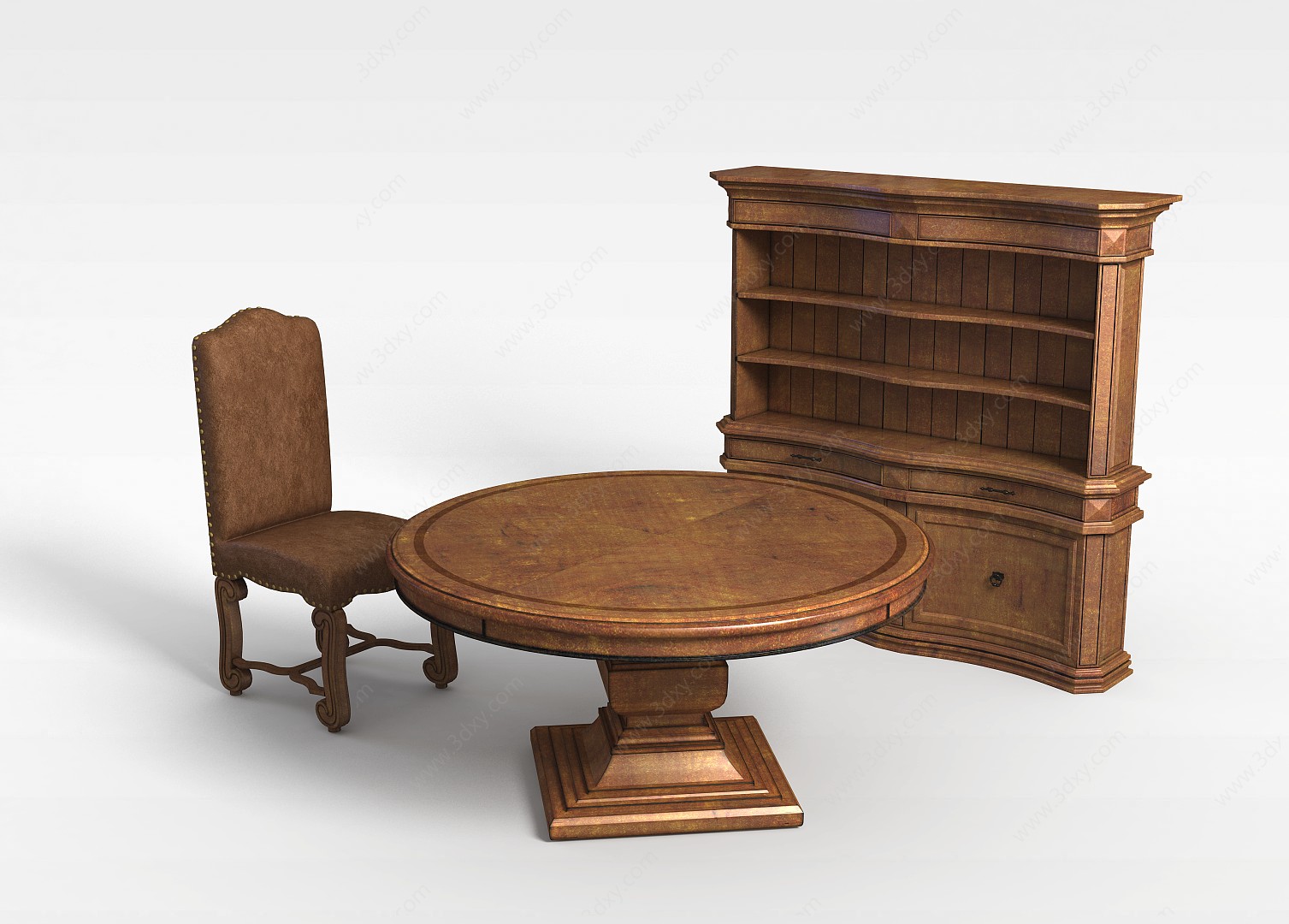 实木桌椅柜组合3D模型