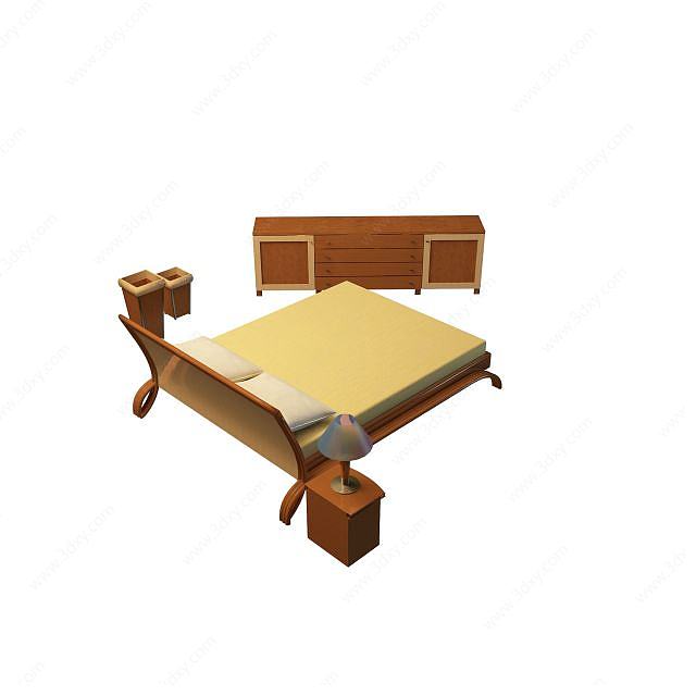 实木双人床3D模型