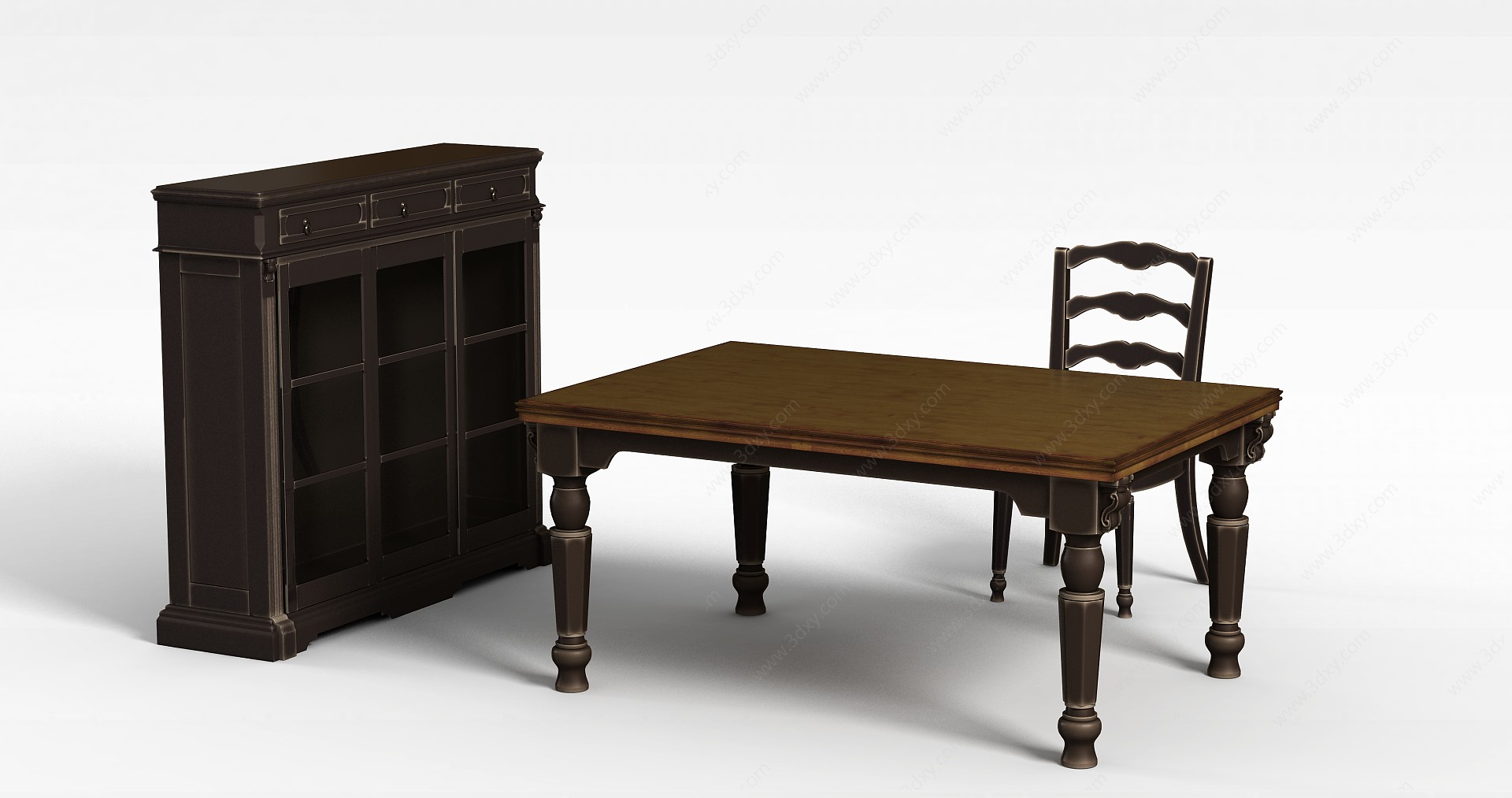 复古书房桌椅3D模型