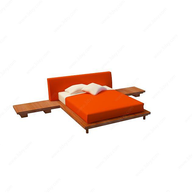 橘色双人床3D模型