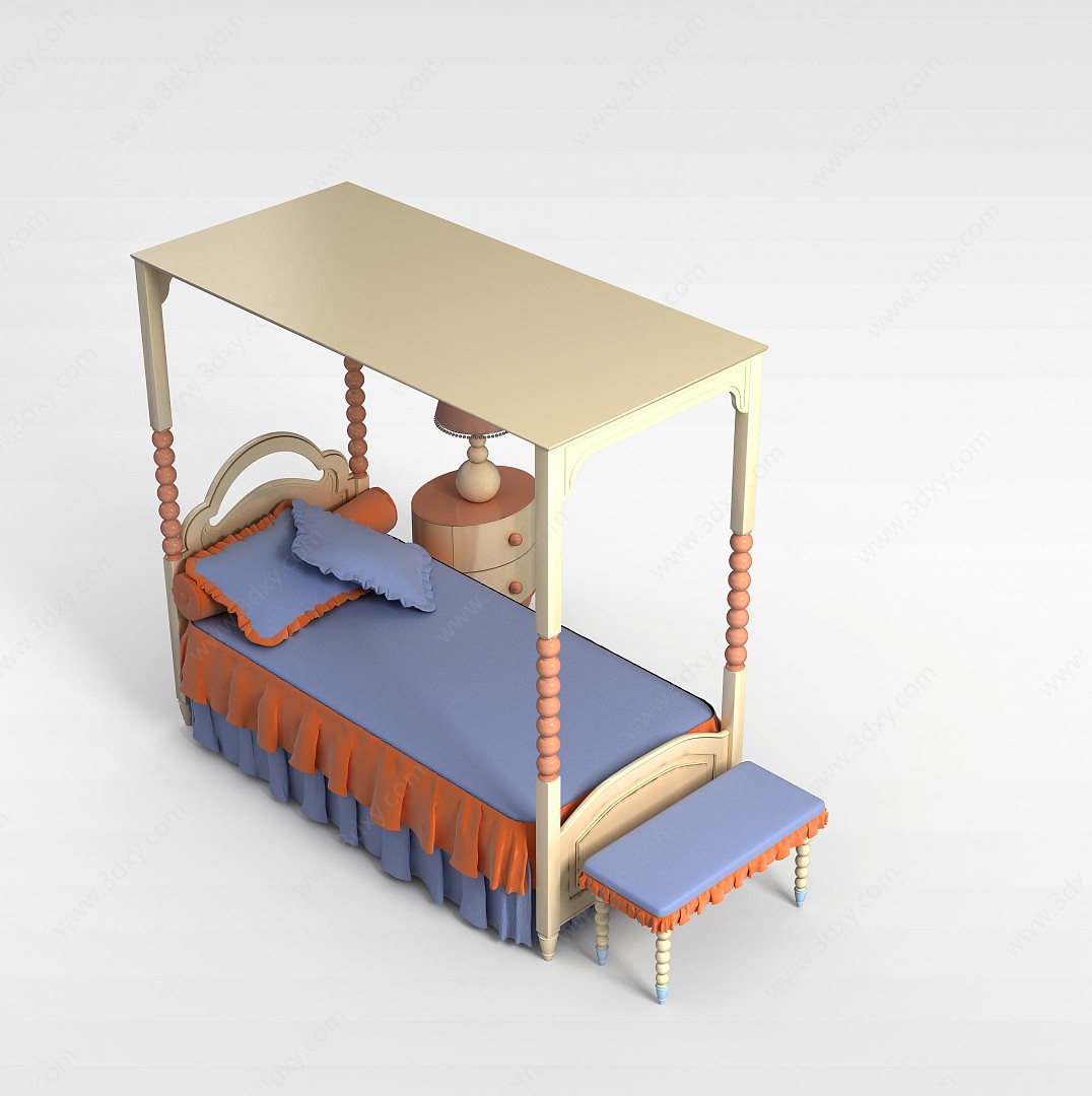 欧式单人床3D模型