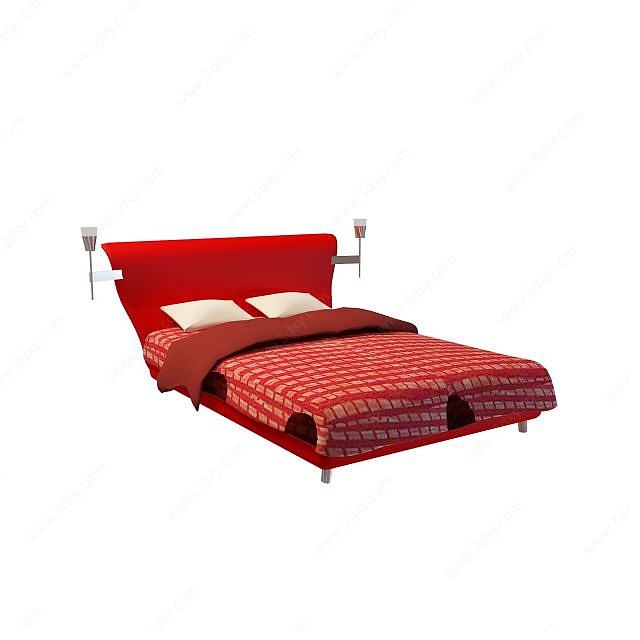 红色大床3D模型