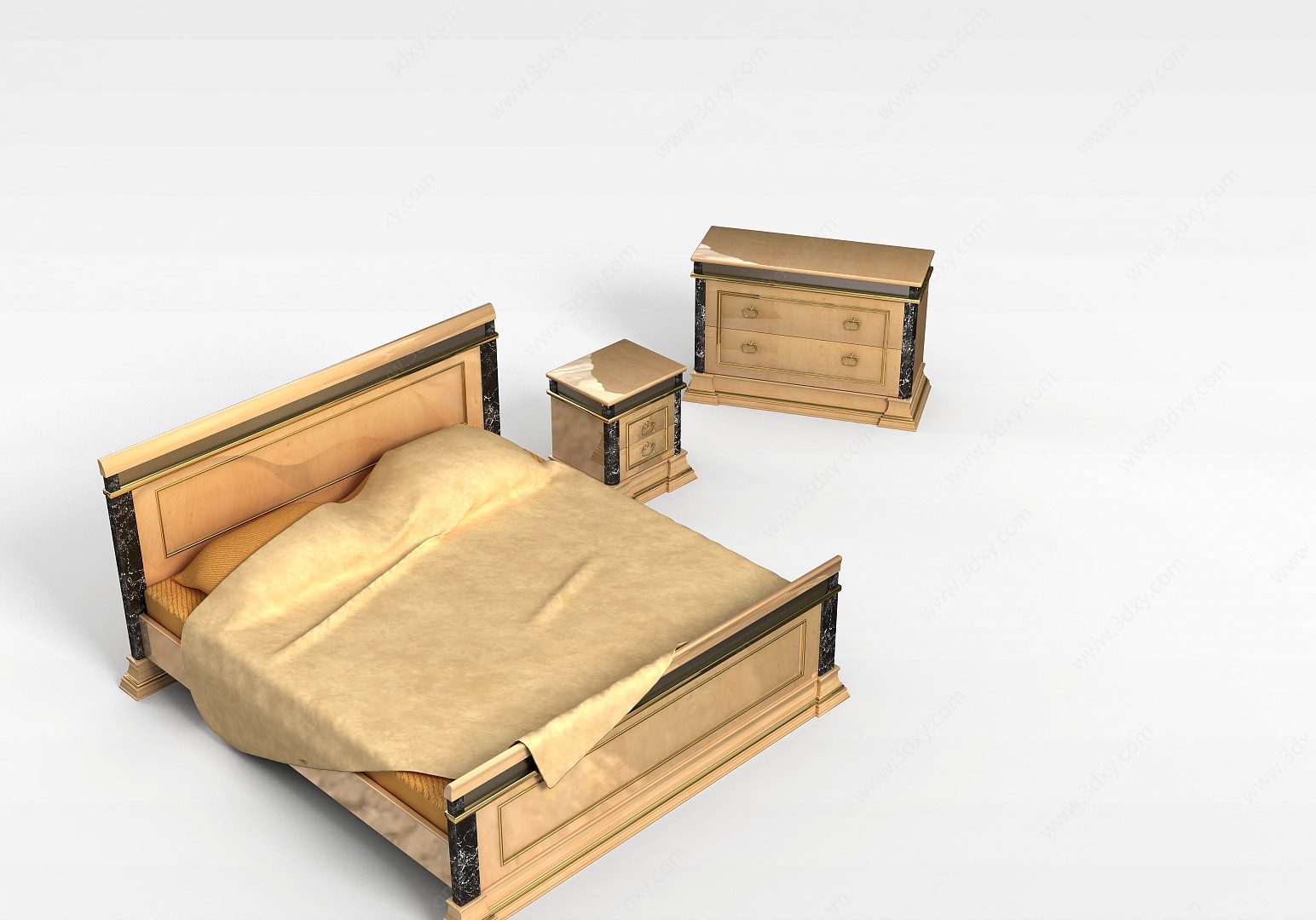 高档实木大床3D模型