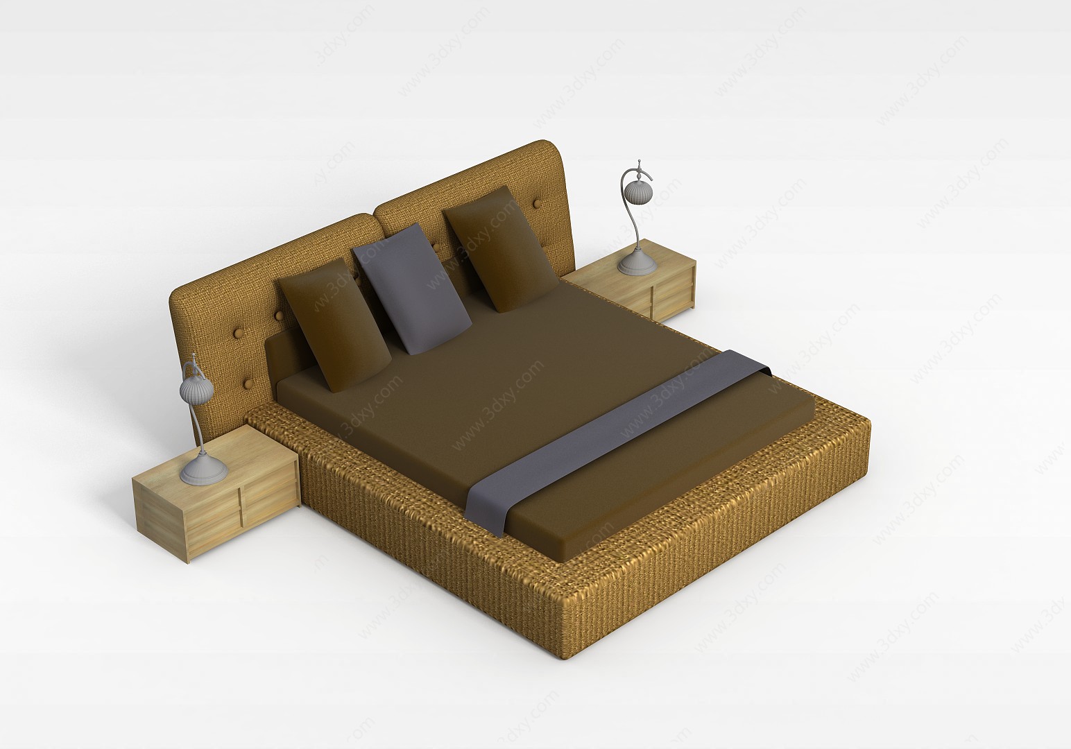 布艺高档双人床3D模型