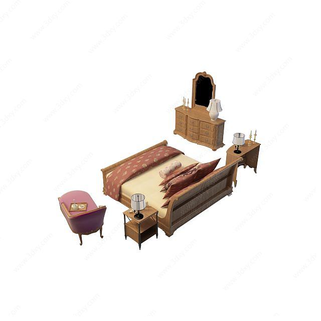实木床3D模型