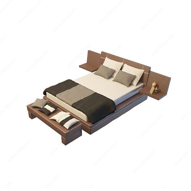 实木中式床3D模型