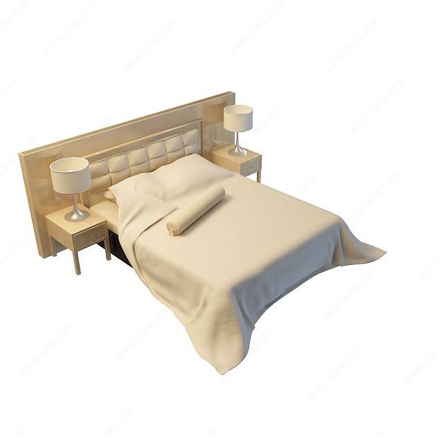 皮艺拉扣双人床3D模型