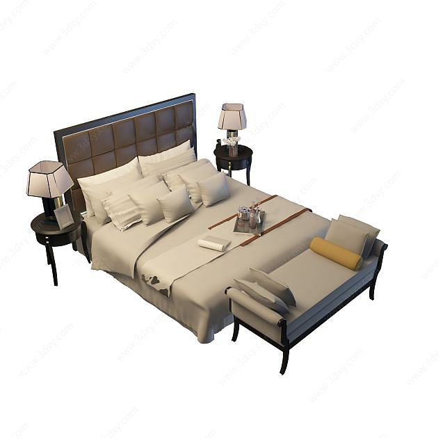 古典双人床3D模型