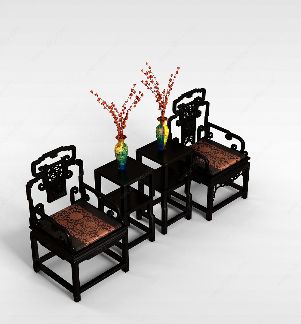 中式古典桌椅组合3D模型