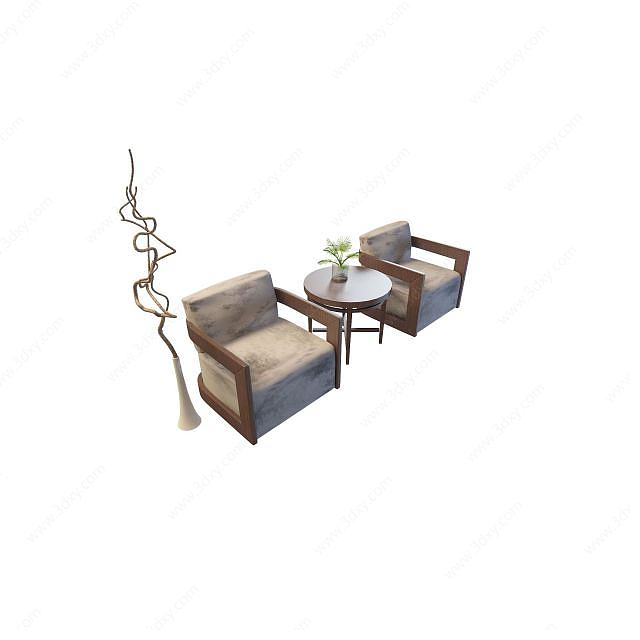 中式商务桌椅3D模型