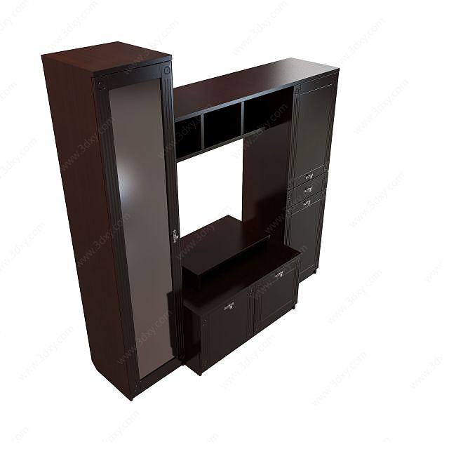 中式古典客厅电视柜3D模型