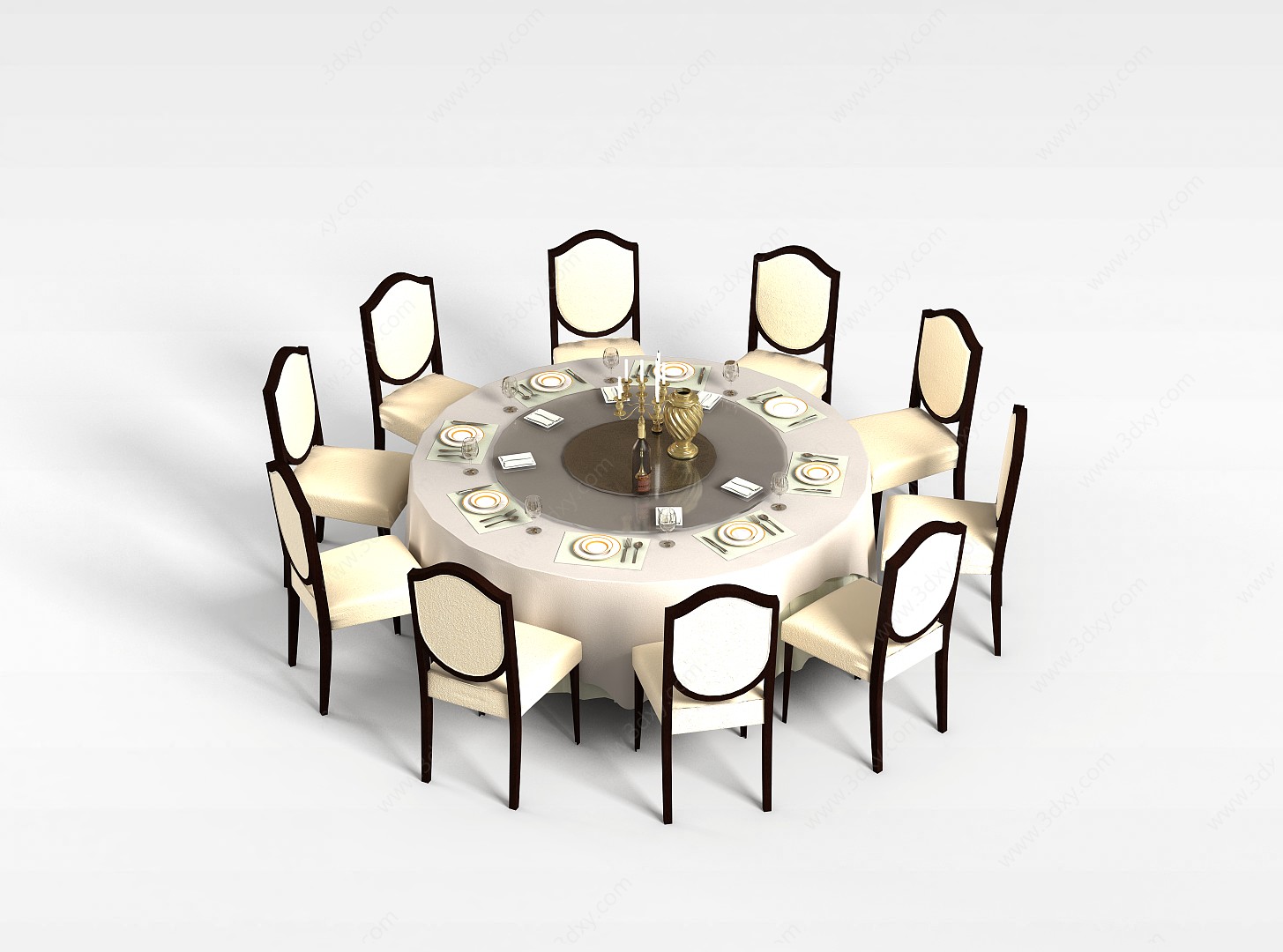 10人餐桌椅组合3D模型