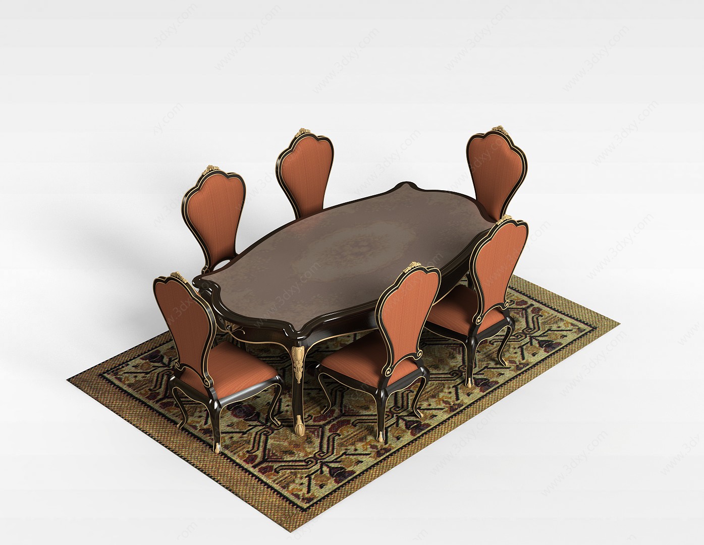 欧式实木餐桌椅3D模型