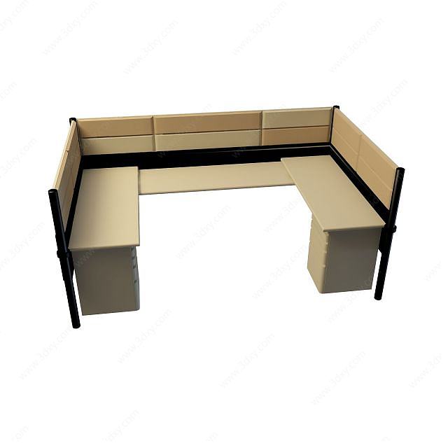 U型办公桌3D模型