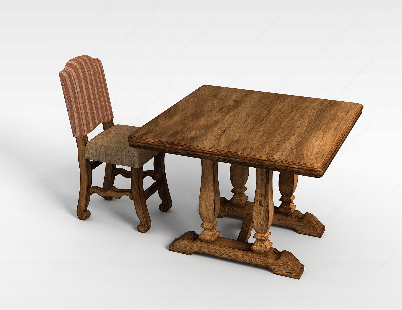 田园实木桌椅3D模型