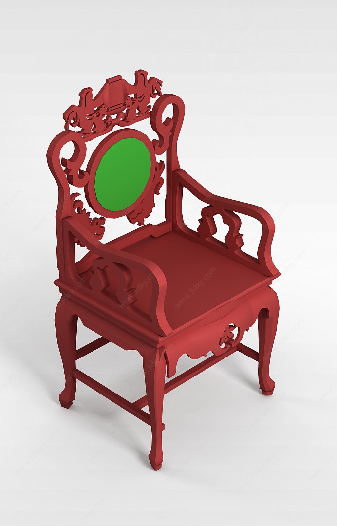 雕花实木椅3D模型