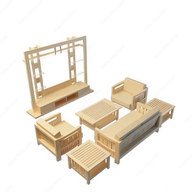 中式实木沙发3D模型
