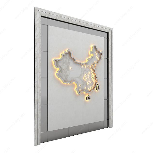 中国地图灯槽地图背景墙3D模型