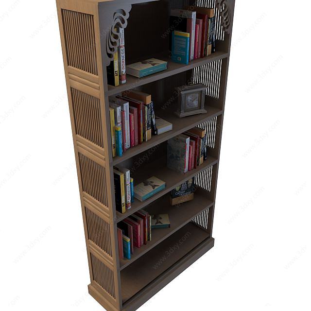 简约实木书柜3D模型