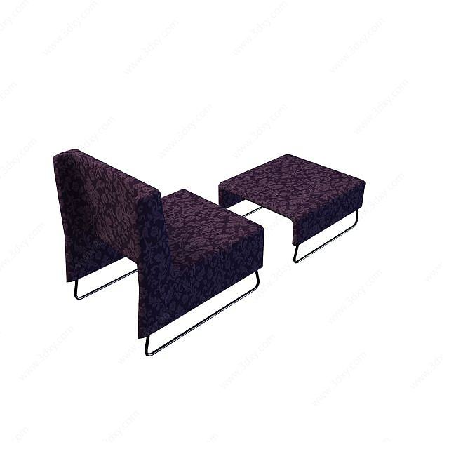 紫色印花沙发椅3D模型