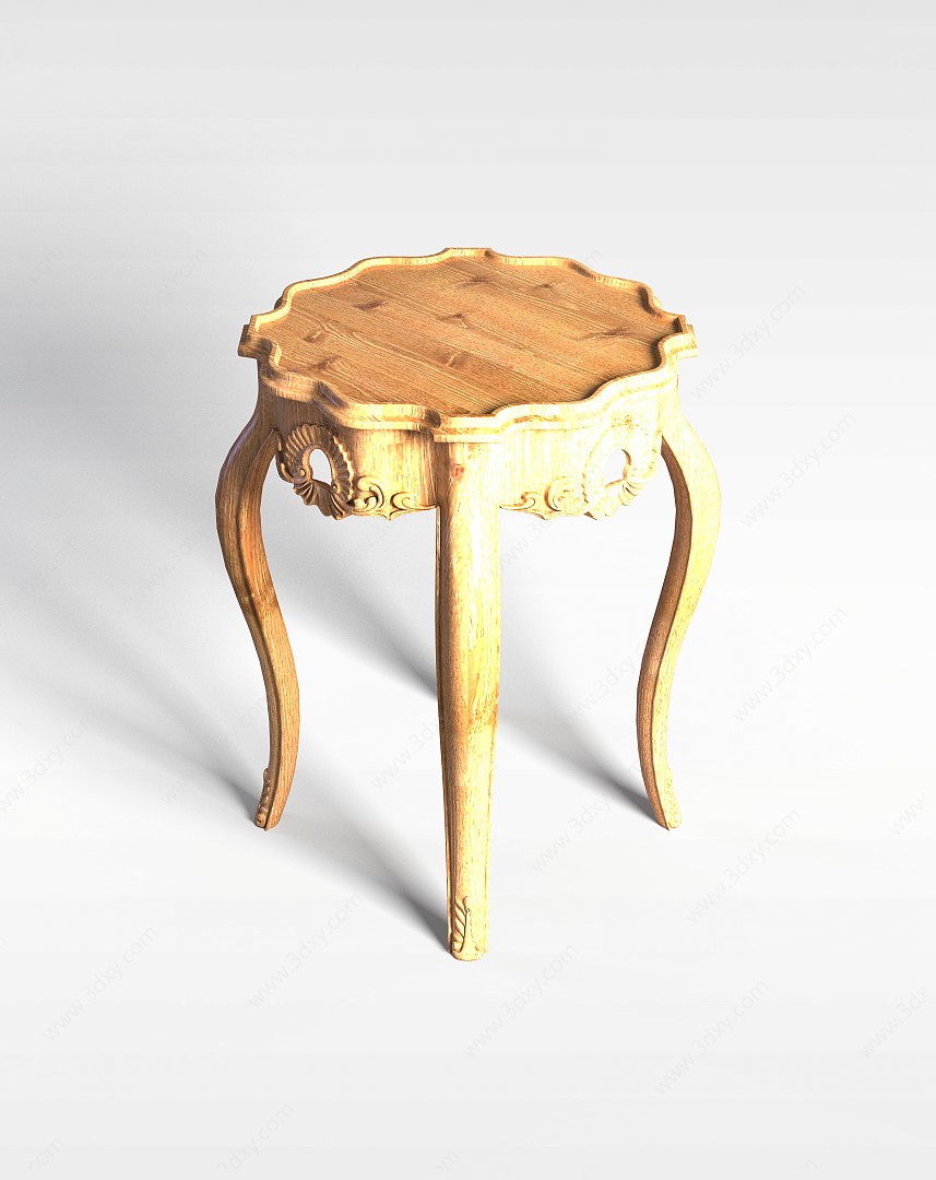 木质圆几3D模型