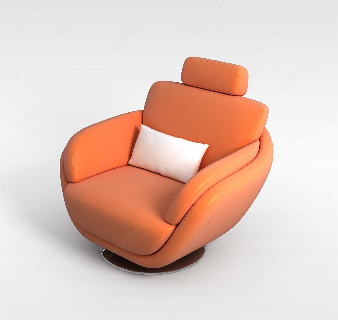 单人橘色沙发3D模型