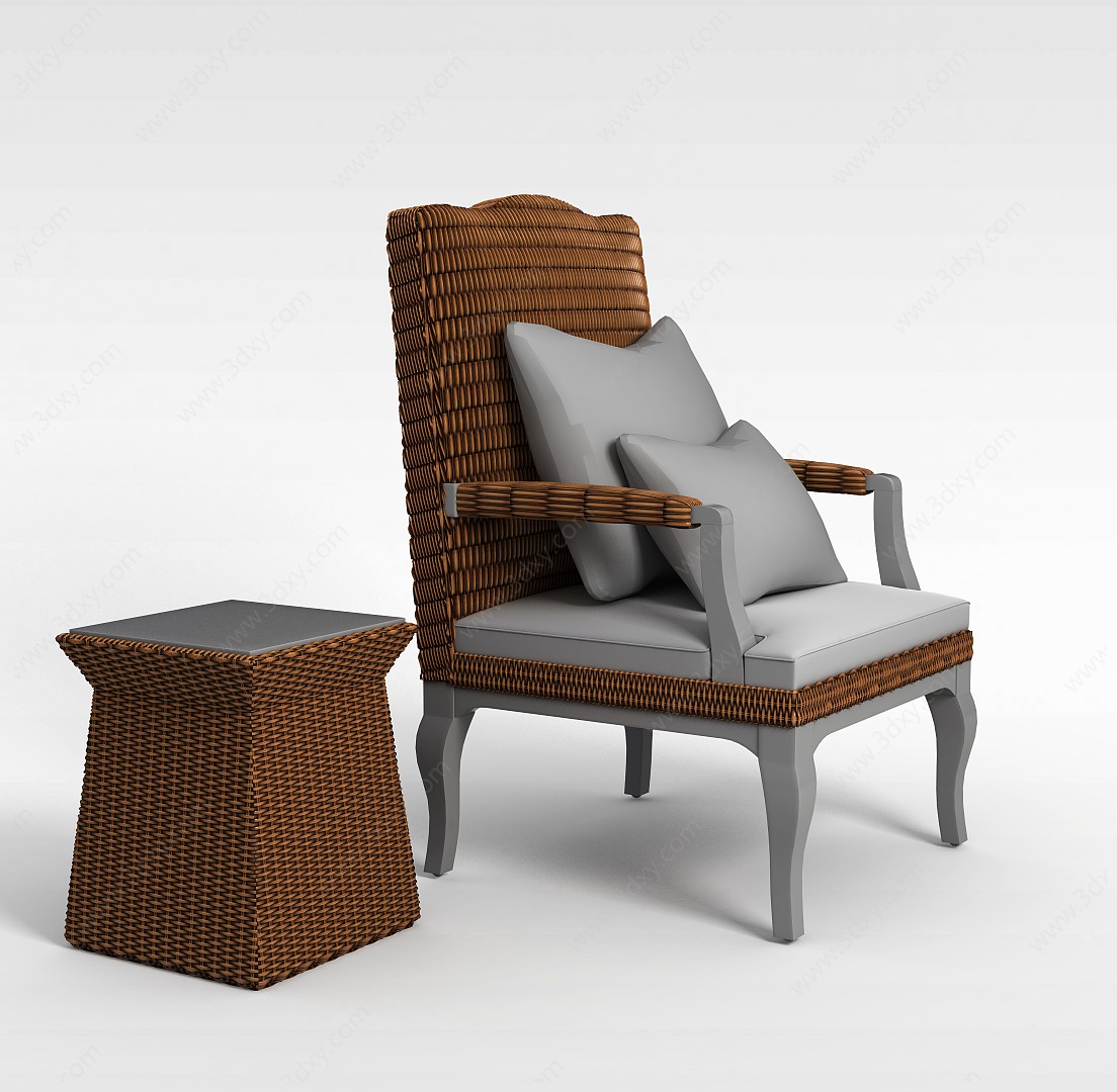 藤编布艺椅子3D模型