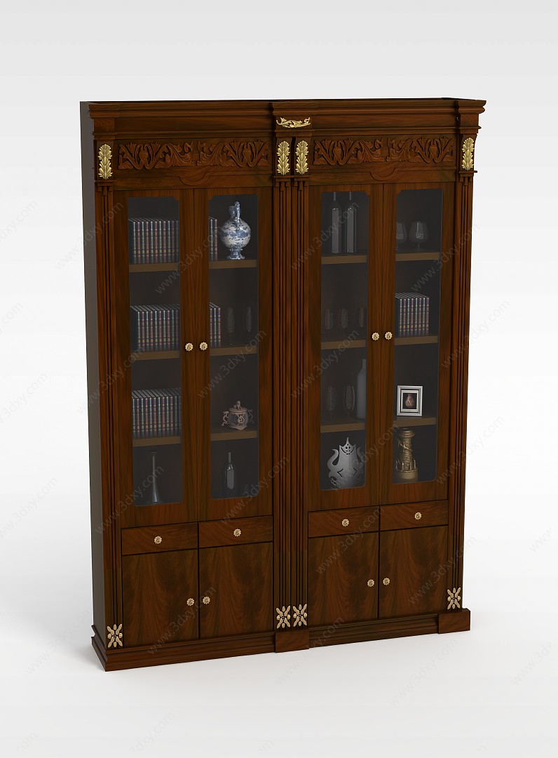 简约木质书柜3D模型