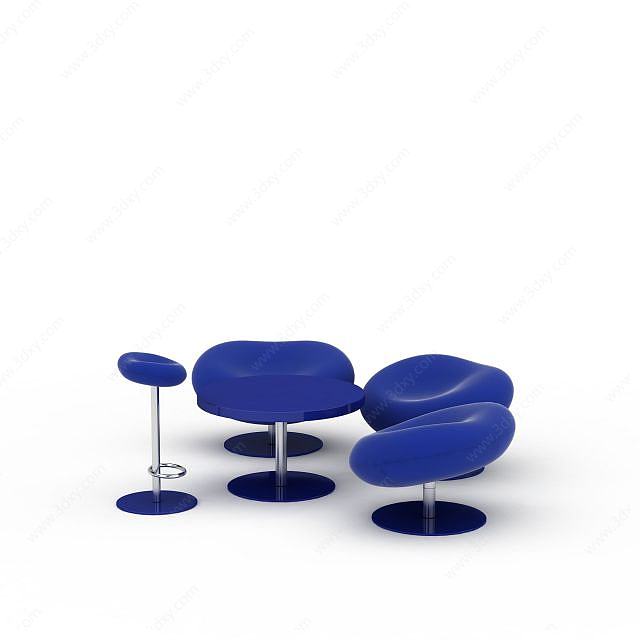 蓝色沙发茶几组合3D模型