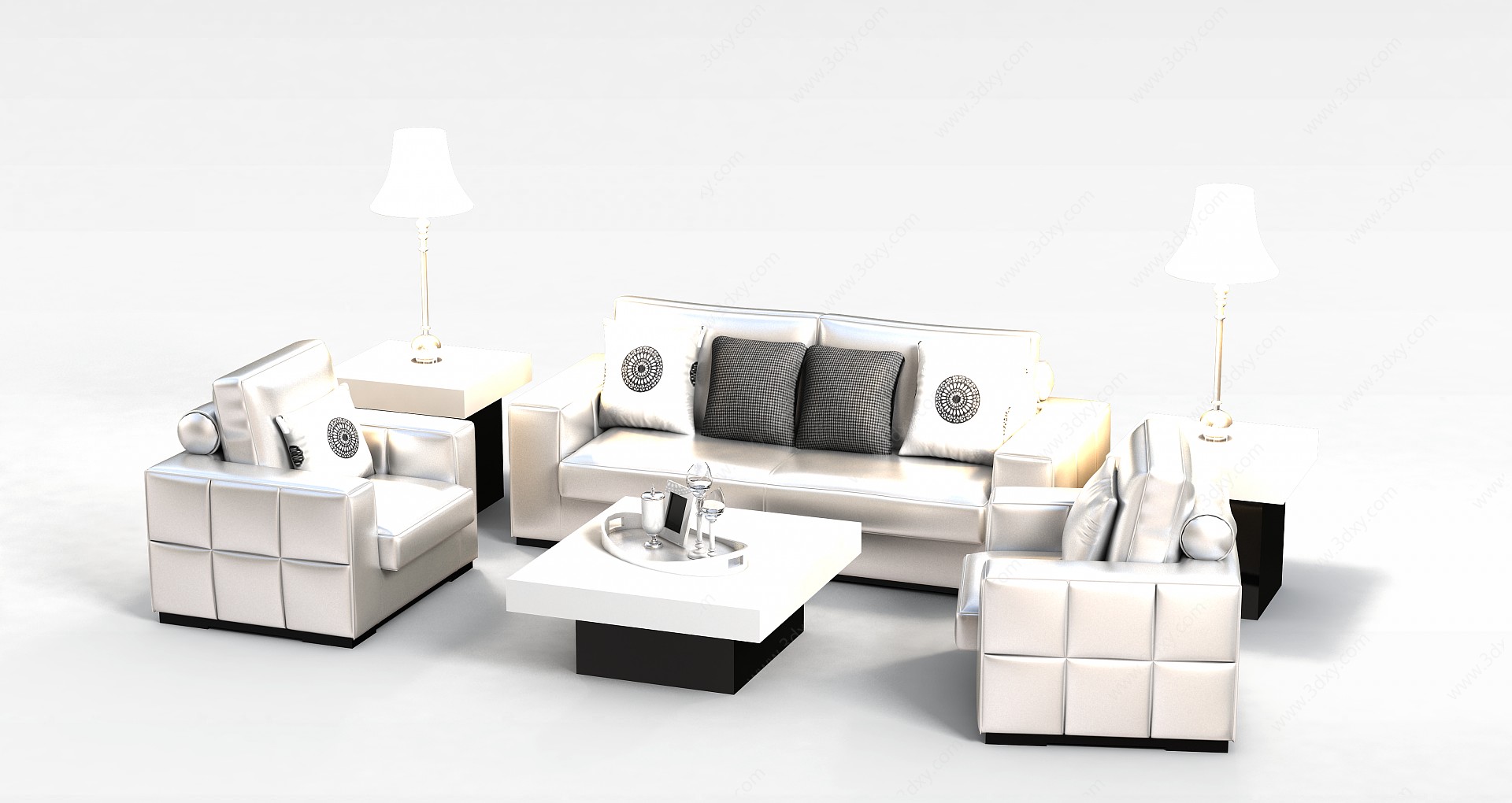 现代真皮沙发组合3D模型