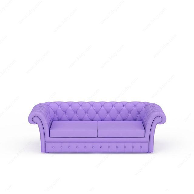 真皮紫色沙发3D模型