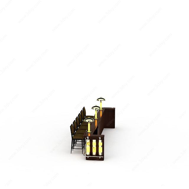 实木酒吧桌椅3D模型