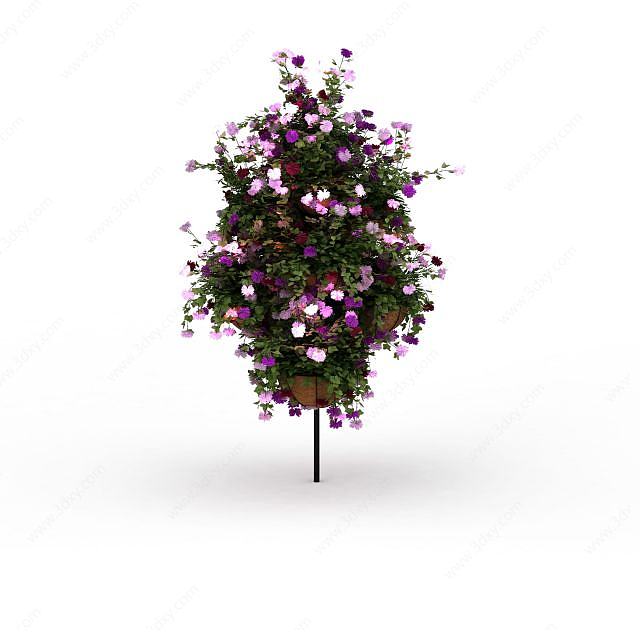 紫色鲜花吊篮3D模型