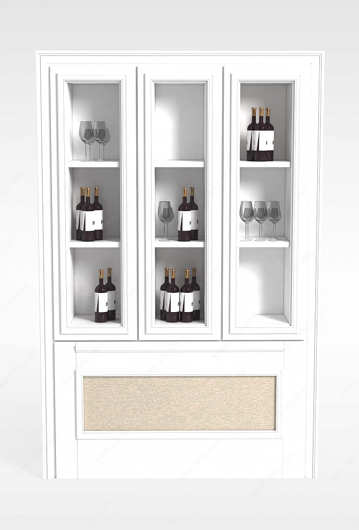 白色实木酒柜3D模型