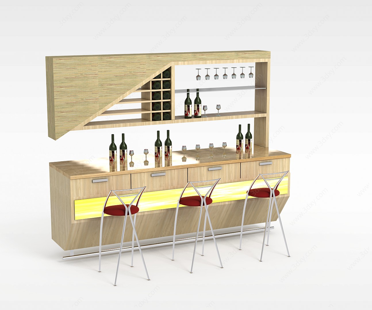 木质酒吧酒柜3D模型