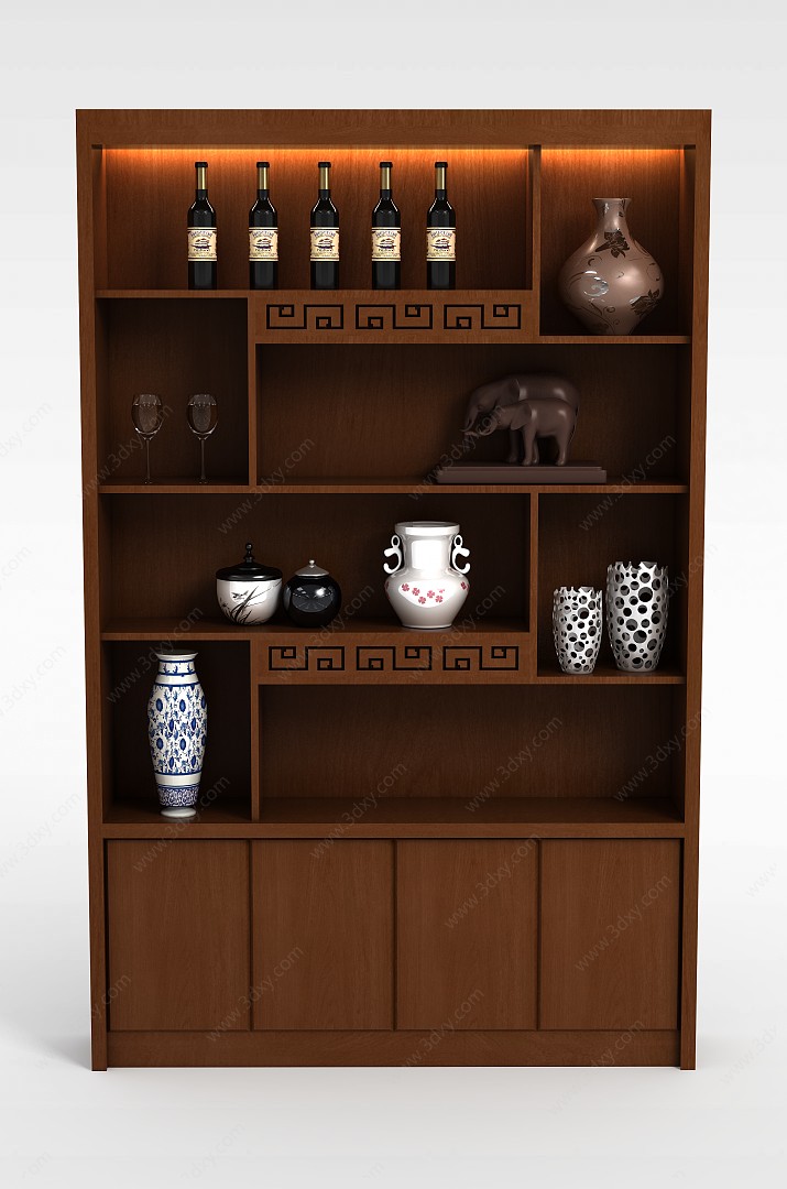 褐色木质酒柜3D模型