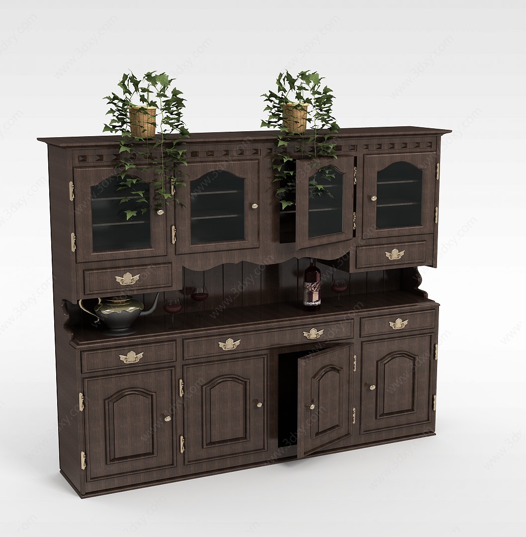 高档实木酒柜3D模型
