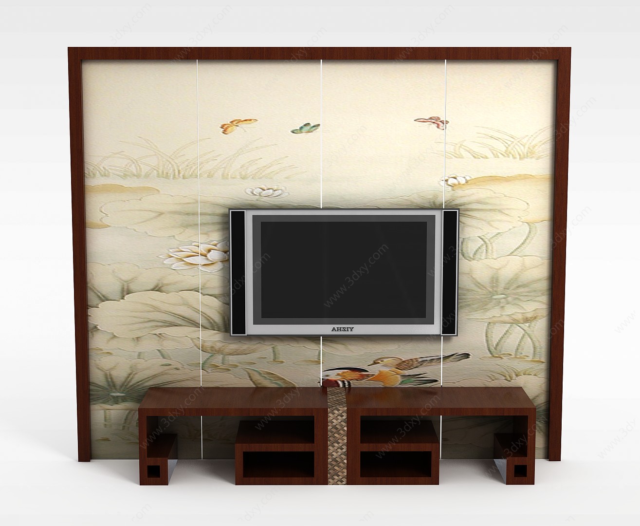 复古绘画电视背景墙柜组合3D模型